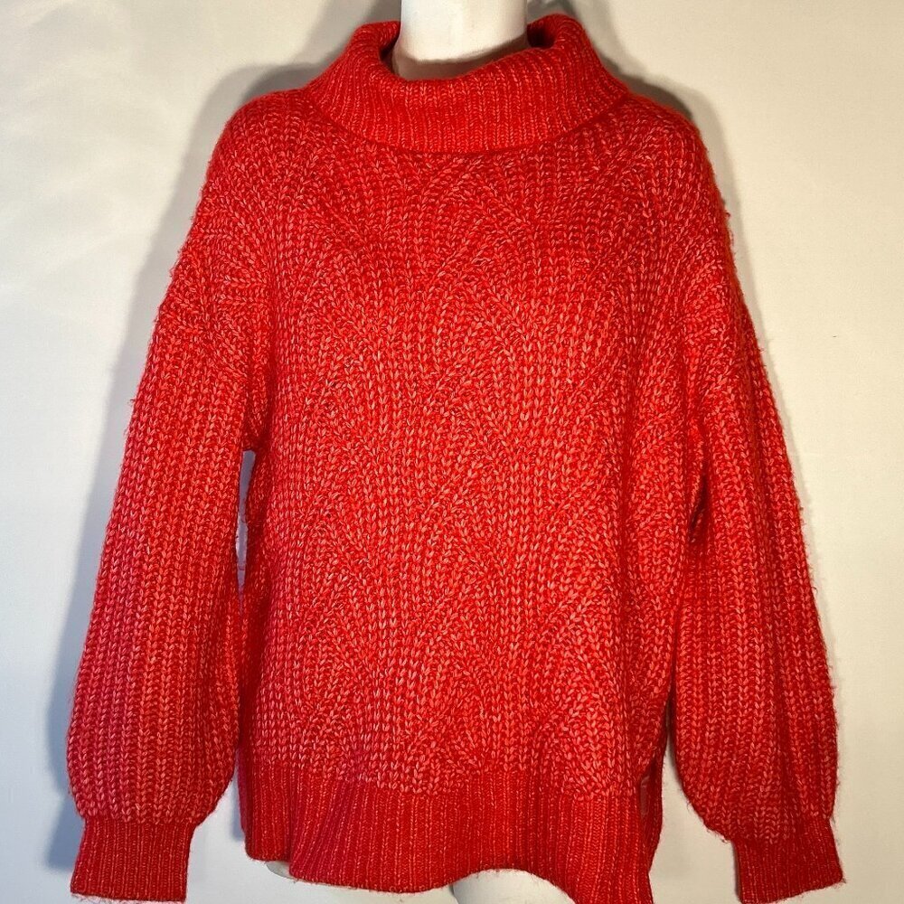 a new day SZXXL Red Chunky Slouchy Comfy Turtleneck Sweater Academia Preppy Warm